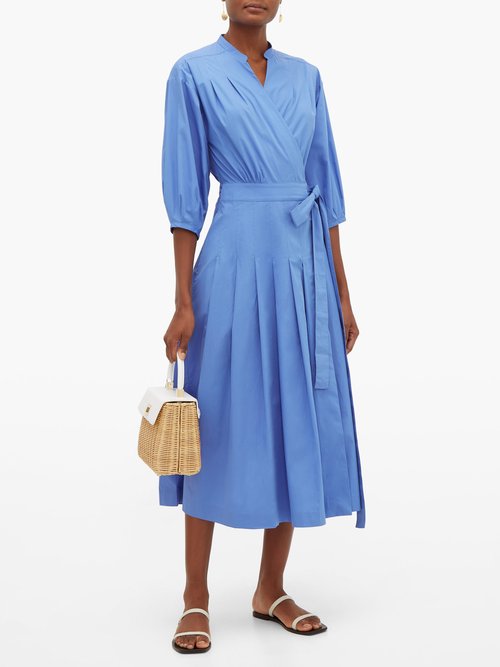 Buy Three Graces London Delmare Cotton-poplin Wrap Dress Blue online - shop best Three Graces London clothing sales