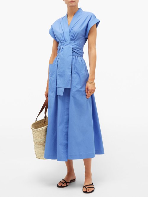 Three Graces London Clarissa Cotton-poplin Wrap Dress Blue