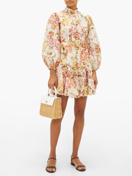Zimmermann Bonita Floral-print Linen Mini Dress Cream Multi - 30% Off Sale
