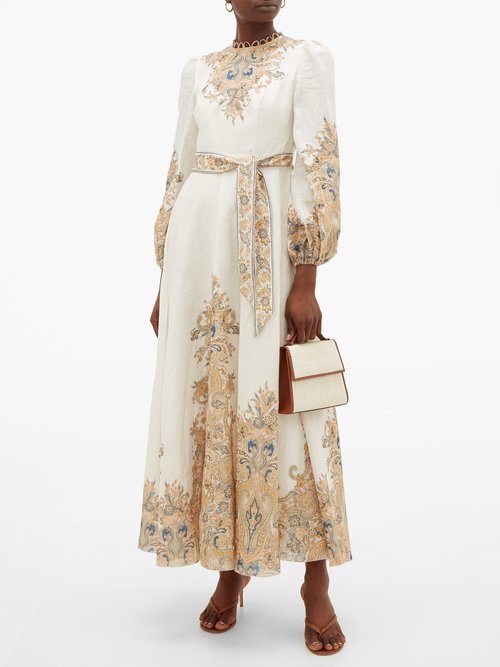 Zimmermann Freja Paisley-print Linen Dress White Print - 30% Off Sale