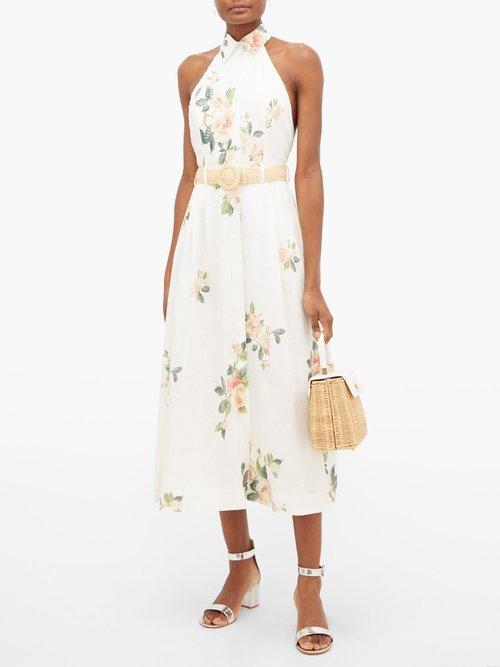 Zimmermann Kirra Halterneck Floral-print Linen Dress White Print – 30% Off Sale