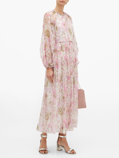 Zimmermann Super Eight Braid-trimmed Silk-chiffon Dress Pink Print - 30% Off Sale