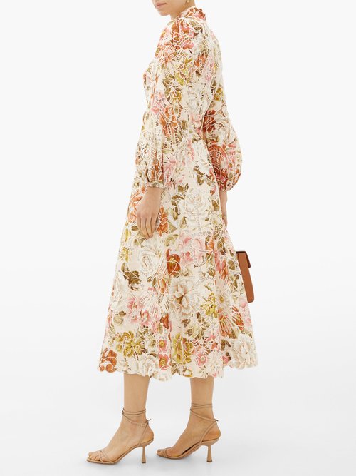 Zimmermann Bonita Floral-print Crochet-trimmed Linen Dress Cream Print – 40% Off Sale