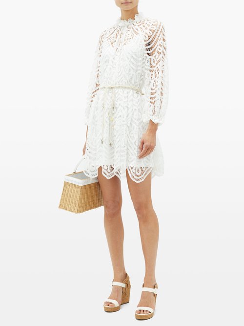 Zimmermann Bonita Belted Lace Mini Dress Ivory – 40% Off Sale