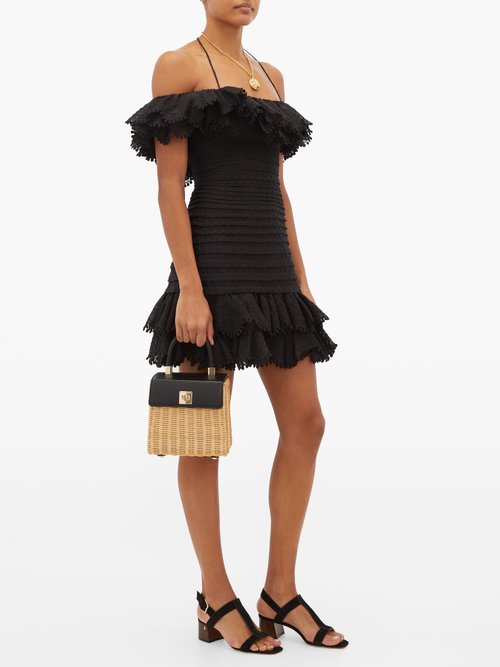 Zimmermann Super Eight Ruffled Pintucked Mini Dress Black - 50% Off Sale
