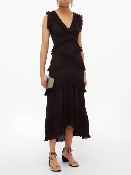 Buy Zimmermann Super Eight Pleated-frill Chiffon Midi Dress Black online - shop best Zimmermann clothing sales