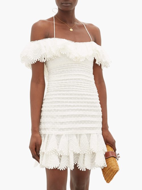 Buy Zimmermann Super Eight Off-shoulder Swiss-dot Cotton Dress Ivory online - shop best Zimmermann clothing sales