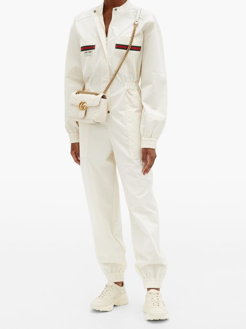 Gucci Le Rose Di Eliogabalo Web-stripe Cotton Jumpsuit Ivory Multi