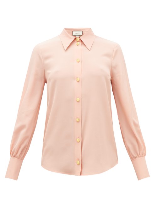 Gucci - Anchor-button Silk-crepe Blouse Pink