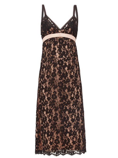 Gucci - Embroidered Floral-lace Slip Dress Black