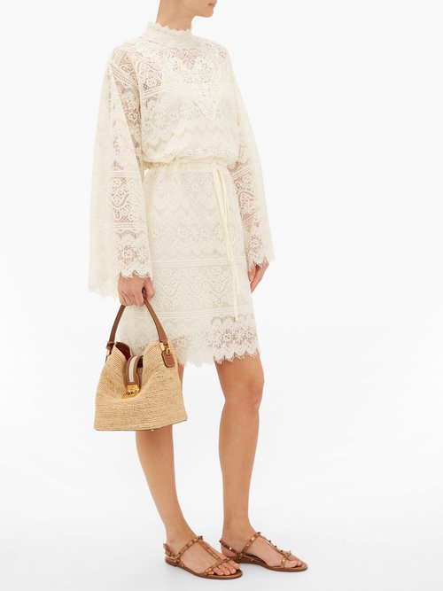 Buy Gucci GG Cotton-blend Chantilly-lace Dress Ivory online - shop best Gucci clothing sales