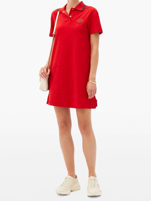 Buy Gucci Cotton-chenille Polo Dress Red online - shop best Gucci clothing sales