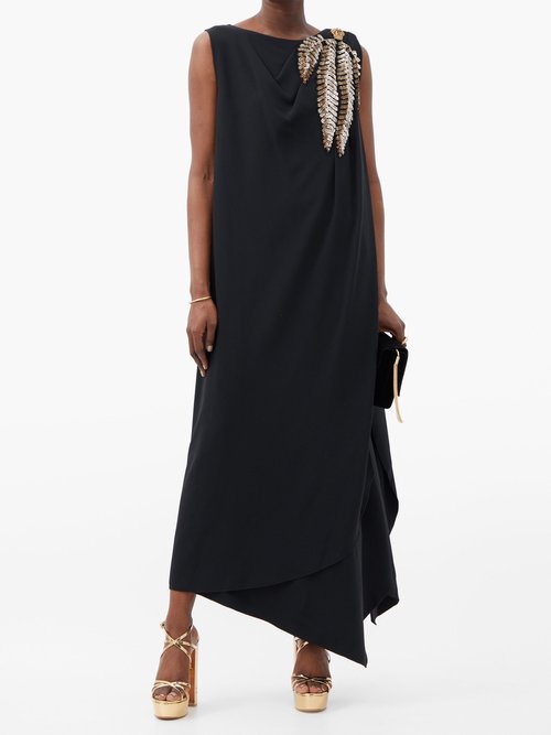 Gucci Sequinned-shoulder Cady Gown Black