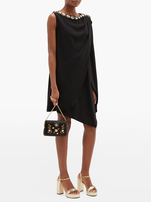 Gucci Crystal-embellished Draped Cady Dress Black