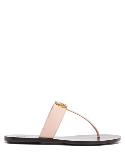 Gucci - GG-plaque Leather Slides - Womens - Light Pink