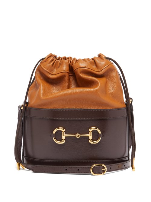 Gucci - 1955 Horsebit Drawstring Leather Bucket Bag - Womens - Brown Multi