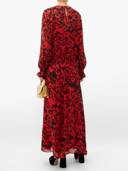 Preen Line Esme Floral-print Pintucked Maxi Dress Black Red - 60% Off Sale