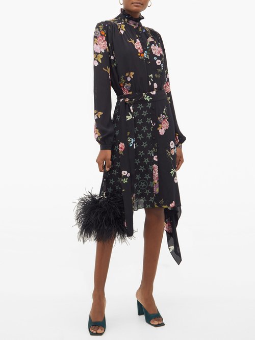Buy Preen Line Jude Floral & Star Crepe De Chine Shirt Dress Black Pink online - shop best Preen Line clothing sales