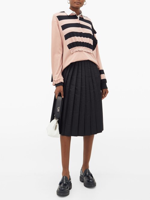 Preen Line Giselle Ruched Striped Cotton Rugby Top Black Pink - 60% Off Sale