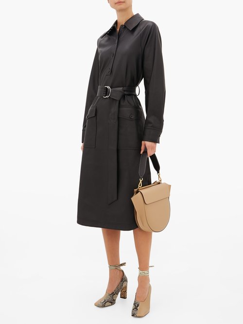 Tibi Belted Faux-leather Shirt Dress Black – 70% Off Sale