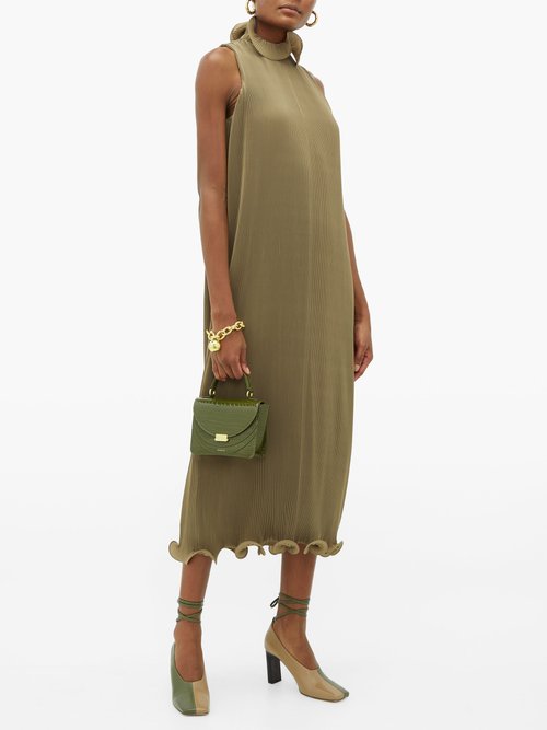 Buy Tibi Ruffled Plissé Midi Dress Green online - shop best Tibi clothing sales