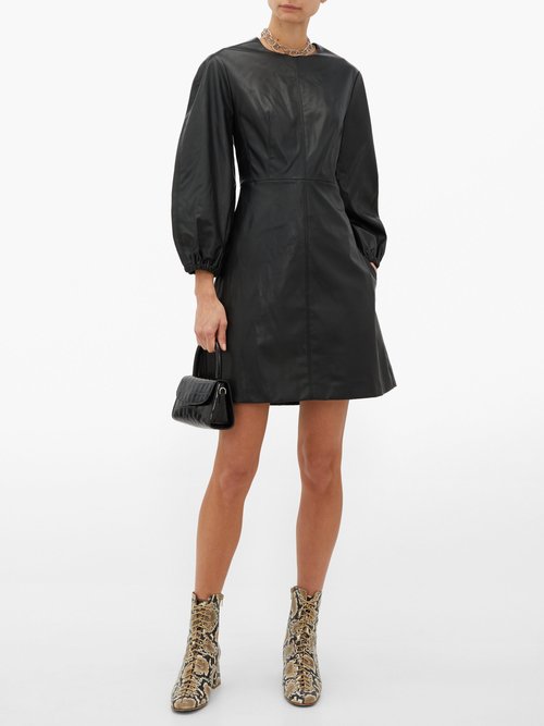 Tibi Panelled Faux-leather Mini Dress Black - 50% Off Sale