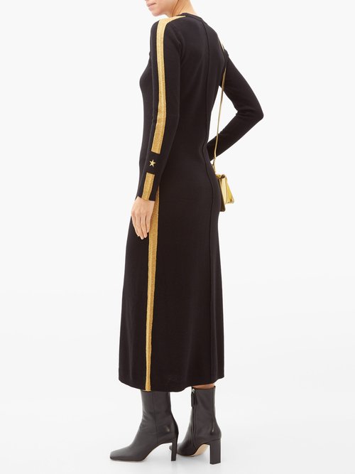 Bella Freud Britt Gold-striped Cashmere Maxi Dress Black - 70% Off Sale