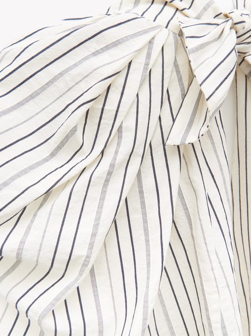 Ssone Apex Bow-back Striped Cotton-blend Blouse White Multi