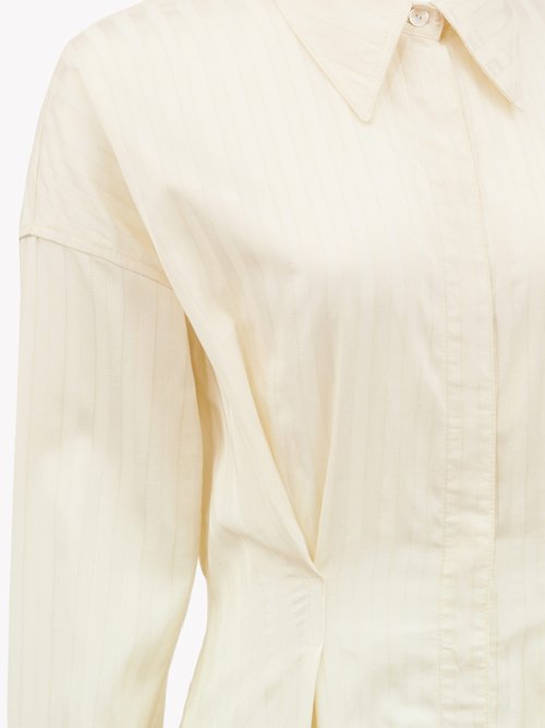 Ssone Balance Pleated Striped-satin Midi Shirt Dress Cream