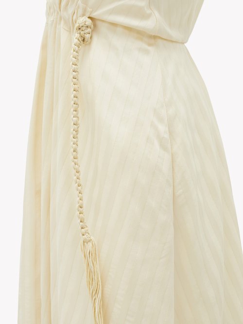 Ssone Drawstring-waist Striped-satin Dress Cream