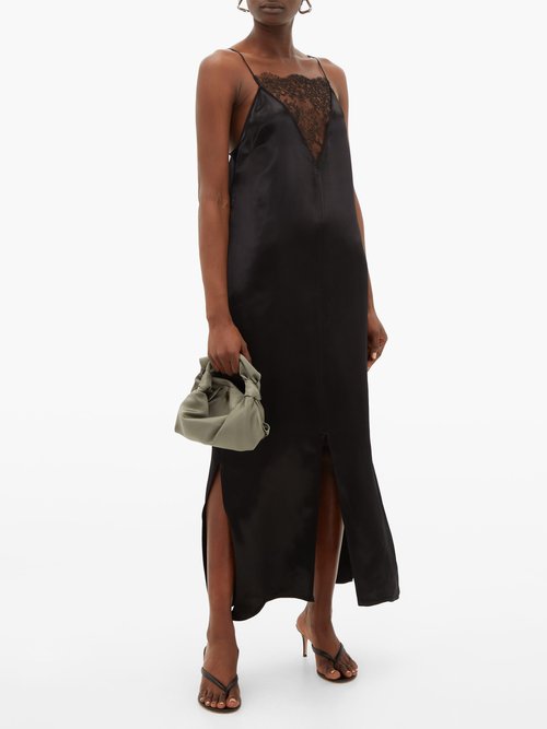 Khaite Lace-insert Satin Midi Dress Black - 60% Off Sale