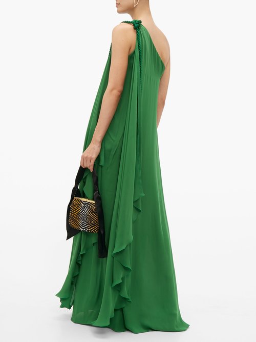 Dundas One-shoulder Silk-georgette Maxi Dress Green - 70% Off Sale