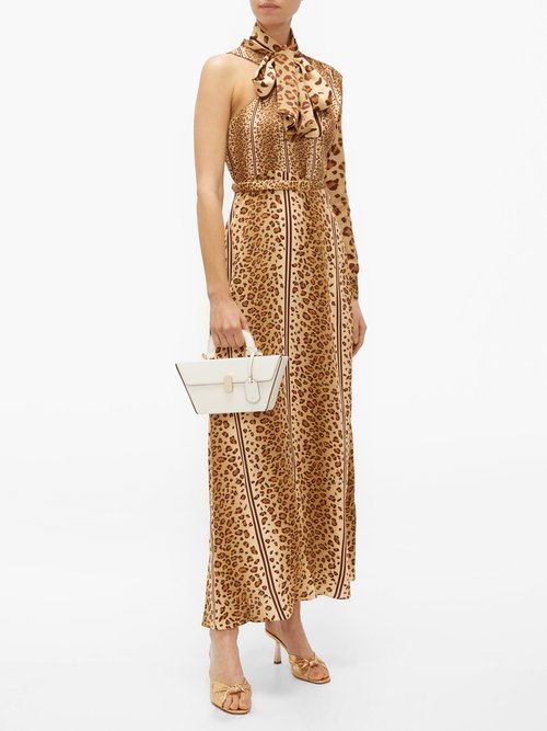 Hillier Bartley Leopard-print Pussy-bow One-shoulder Satin Dress Animal – 70% Off Sale