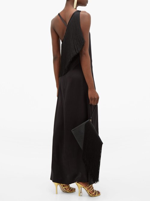 Hillier Bartley Fringed Silk-charmeuse Slip Dress Black - 70% Off Sale