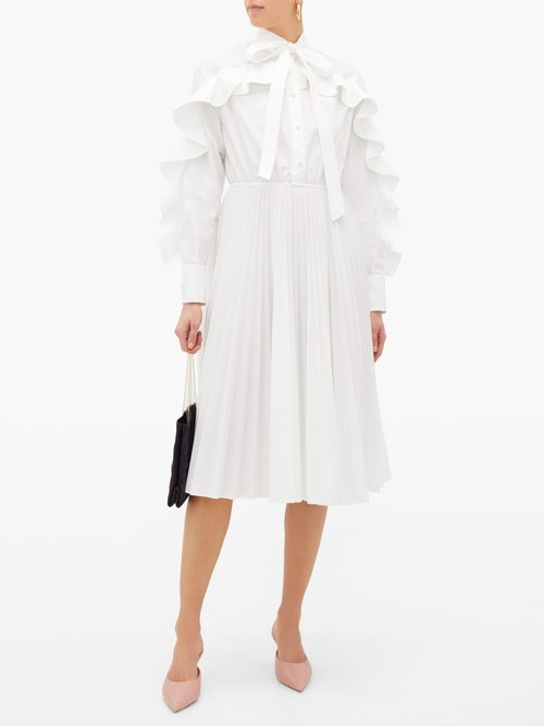 Valentino Ruffled Cotton-blend Poplin Midi Dress White - 50% Off Sale
