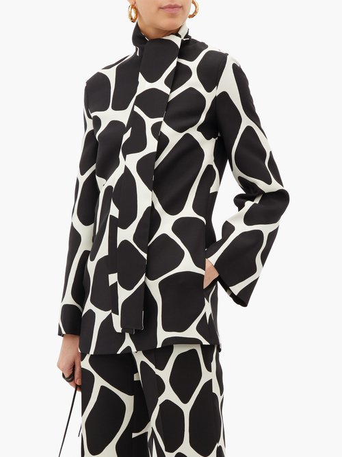 Valentino Pussy-bow 1966 Giraffe-print Wool-blend Top Black White - 50% Off Sale