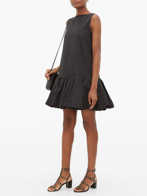 Valentino Ruffled-hem Cotton-blend Micro-faille Mini Dress Black