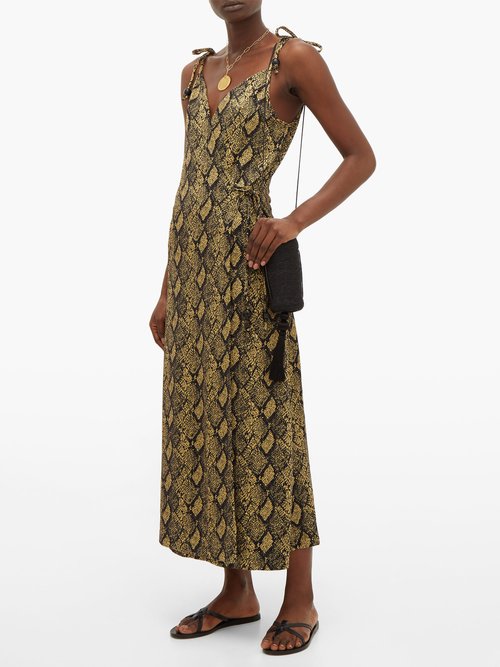 Solid & Striped Snake-jacquard Jersey Wrap Dress Black Print - 50% Off Sale
