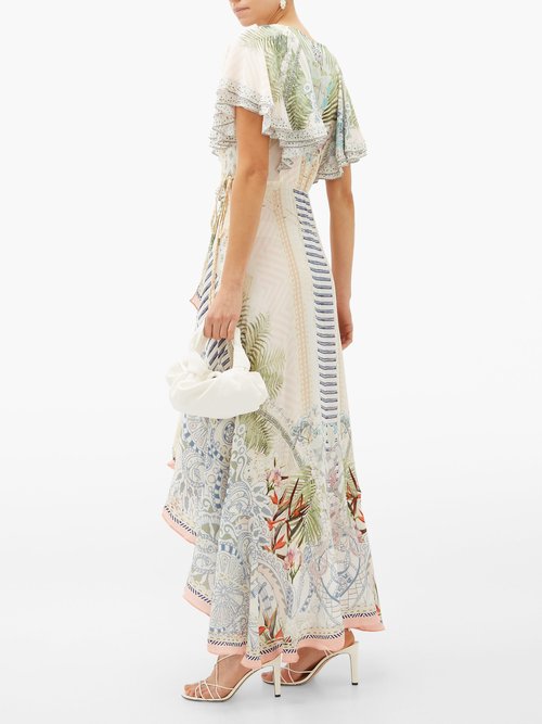 Camilla Beach Shack Ruffled Silk Wrap Dress White Print - 30% Off Sale