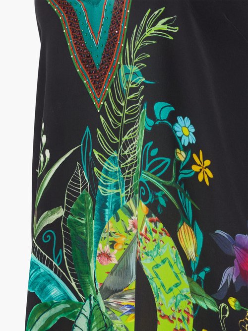 Camilla River Cruise V-neck Asymmetric-hem Silk Dress Black Print - 70% Off Sale