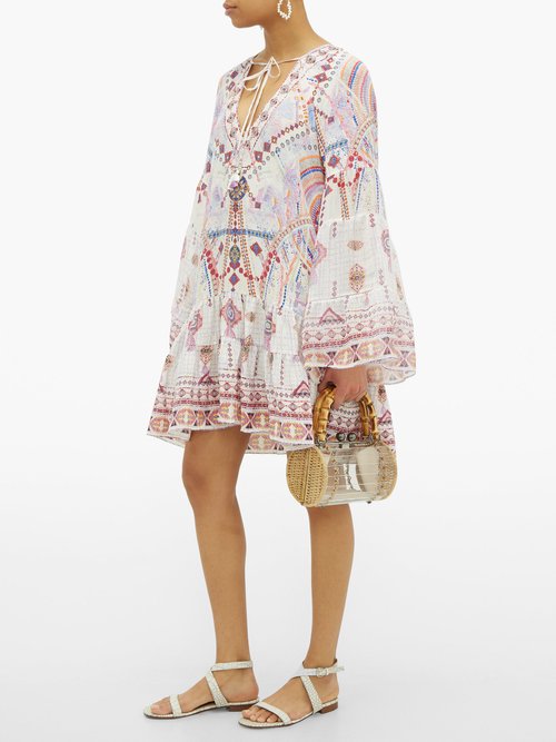 Camilla Tanami Road Printed Bell-sleeved Silk Dress White Multi - 30% Off Sale