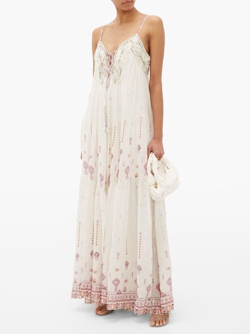 Camilla Tanami Road Beaded Lace-up Silk-crepe Dress White Multi - 30% Off Sale