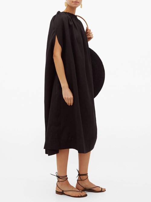 Matteau Cocoon Boat-neckline Linen-blend Dress Black - 30% Off Sale