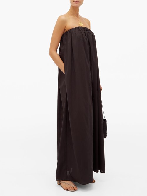 Matteau The Strapless Voluminous Elasticated Cotton Dress Black - 30% Off Sale