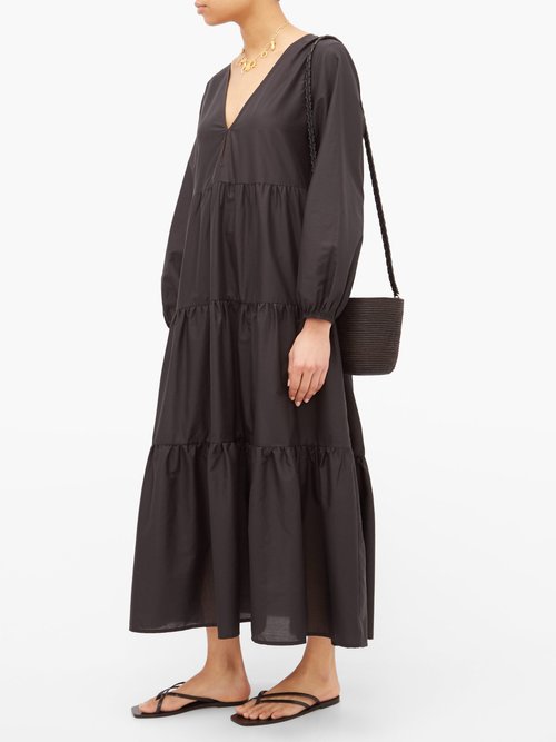 Matteau The Long Sleeve Tiered Cotton Dress Black