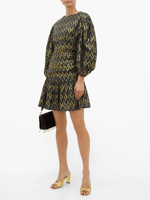 Rhode Donna Balloon-sleeve Cotton-blend Brocade Dress Black Multi - 70% Off Sale