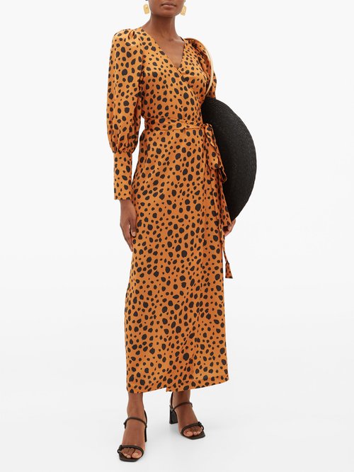 Rhode Aspen Cheetah-print Satin Wrap Dress Leopard - 60% Off Sale