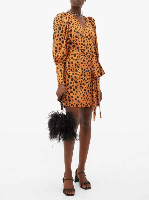 Rhode Frankie Leopard-print Polka-dot Satin Wrap Dress Leopard - 70% Off Sale