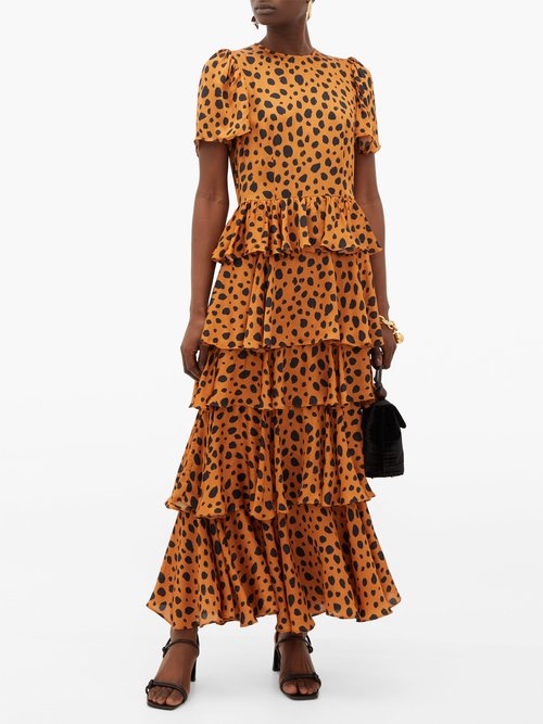 Rhode Serena Cheetah-print Tiered Georgette Dress Leopard - 60% Off Sale
