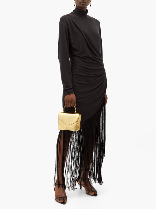 Rhode Noel High-neck Fringed Jersey Maxi Dress Black - 40% Off Sale